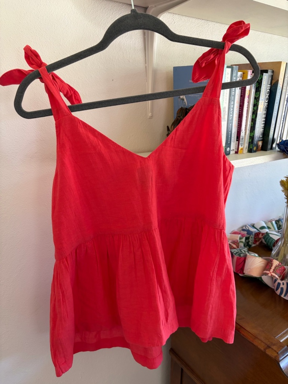 GAP Coral Tie-Strap Peplum Tank Top